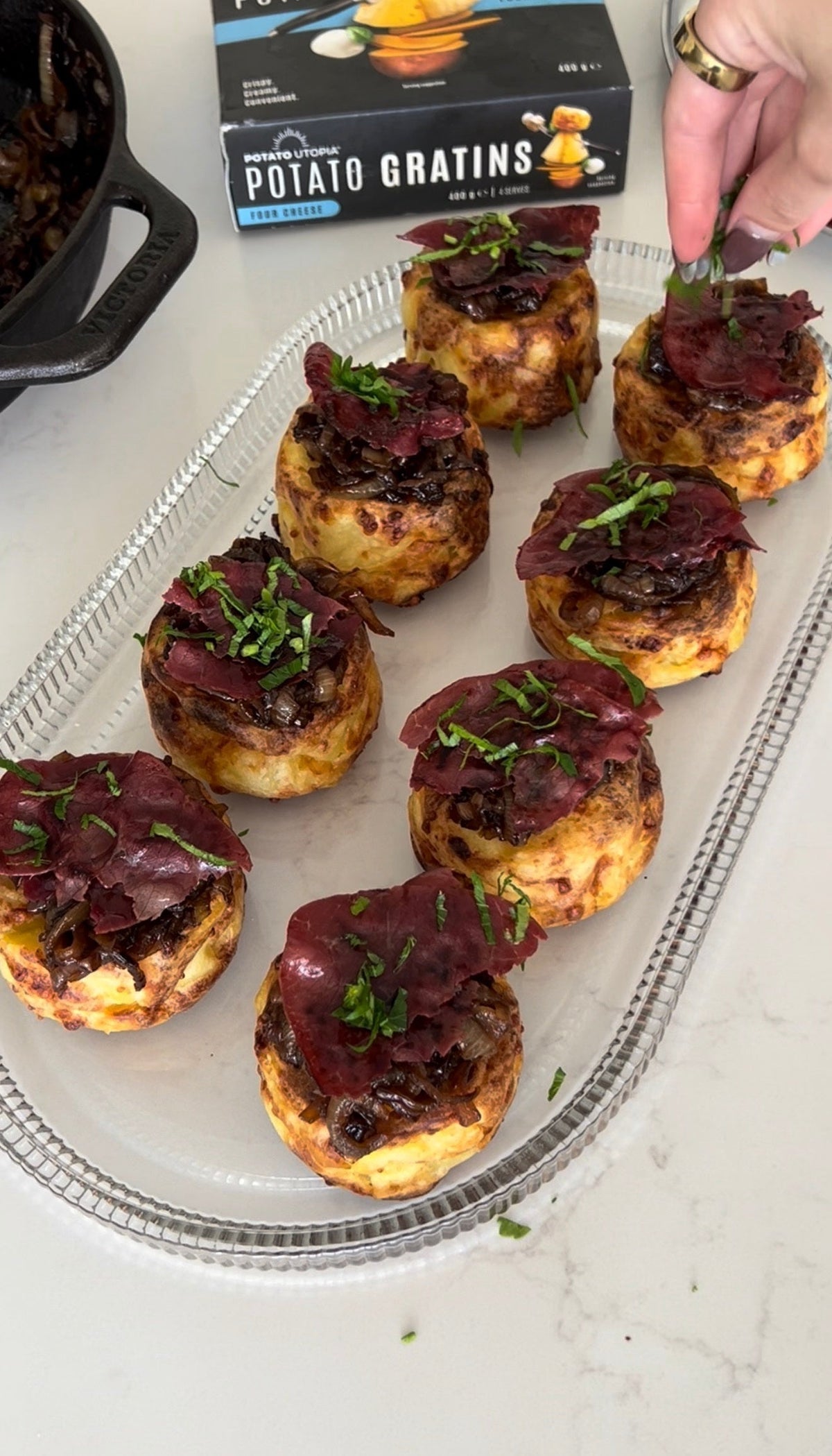 Caramelised Onion & Crispy Bresaola Potato Gratins