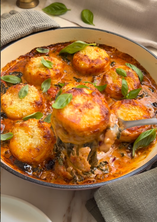 Creamy Sundried Tomato and Spinach Potato Gratin