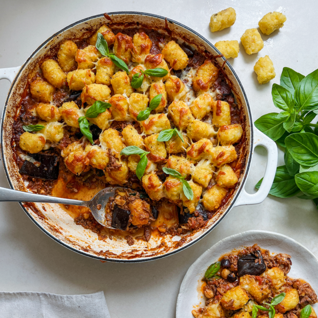 Shawarma Spiced Beef, Eggplant, Chickpea & Olive Pie by Chef Tom Walton
