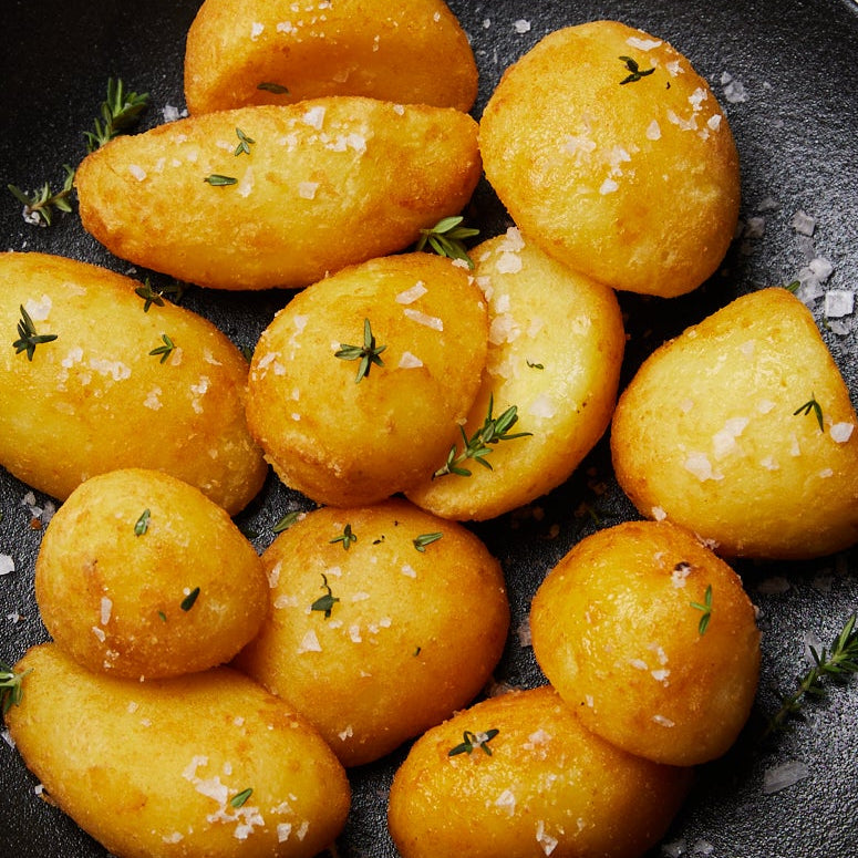 Duck fat roast potato from potato utopia serving suggestion